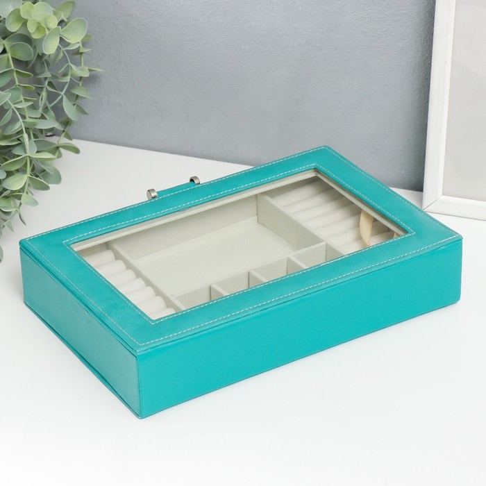 Шкатулка кожзам для украшений  Шкатулка кожзам для украшений "Хэмптонс" голубая 5,5х27х18 см