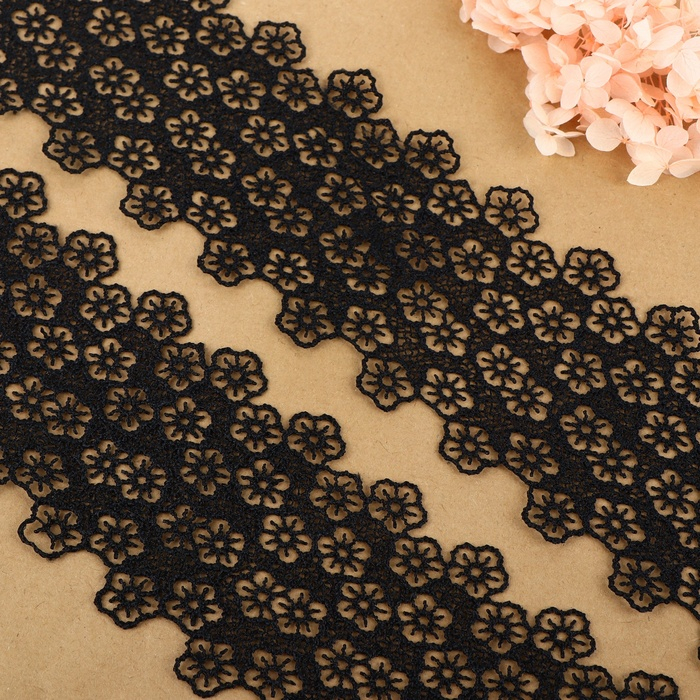 Кружево гипюровое, 80 мм × 6,8 ± 0,5 м, цвет чёрный Кружево гипюровое, 80 мм × 6,8 ± 0,5 м, цвет чёрный