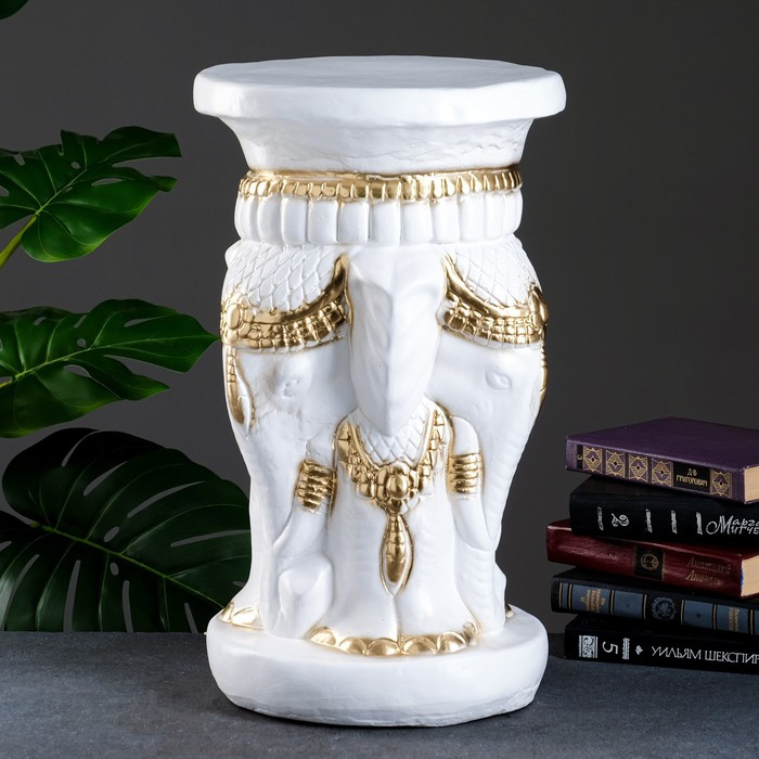 Фигура - подставка  Фигура - подставка "Три слона" бело-золотая, 28х28х50см