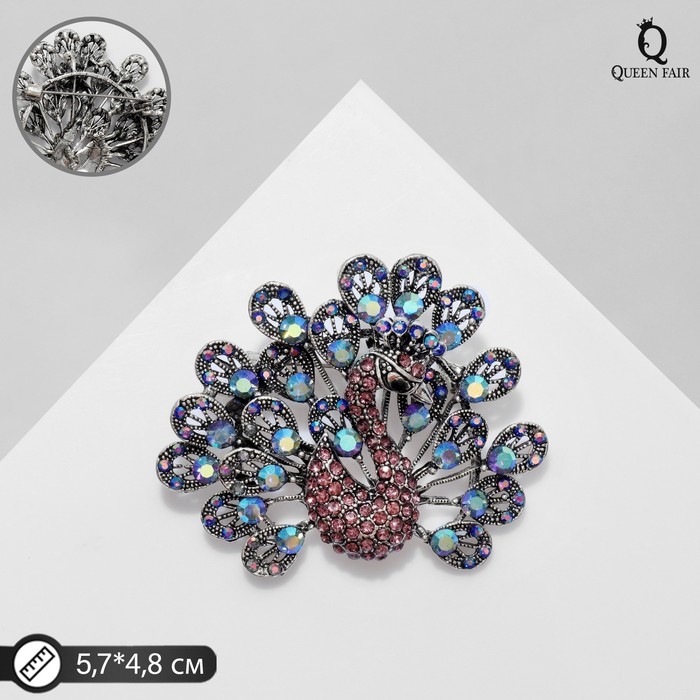 Брошь «Птица» павлин, цвет фиолетово-синий в чернёном серебре Брошь «Птица» павлин, цвет фиолетово-синий в чернёном серебре