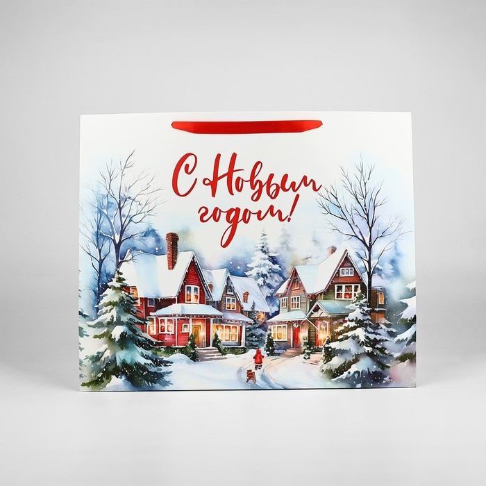 Пакет подарочный новогодний ламинированный &laquo;Зимняя деревня&raquo;, XL 49 х 40 х 19 см , Новый год