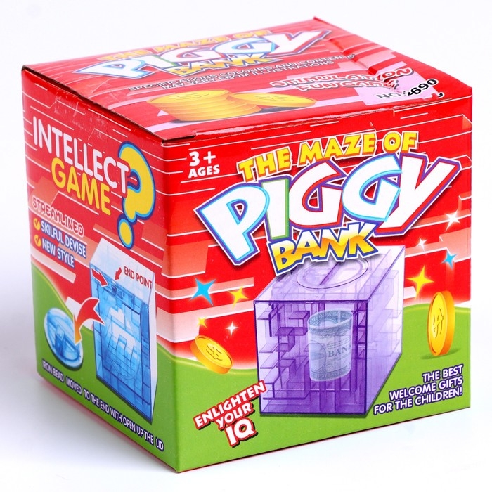 Головоломка «Кубический лабиринт», копилка с денежкой, 9 х 9 х 9 см, цвета МИКС Головоломка «Кубический лабиринт», копилка с денежкой, 9 х 9 х 9 см, цвета МИКС