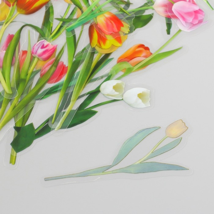 Наклейки для творчества пластик PVC Наклейки для творчества пластик PVC "Тюльпаны" набор 40 шт 9х10.5 см