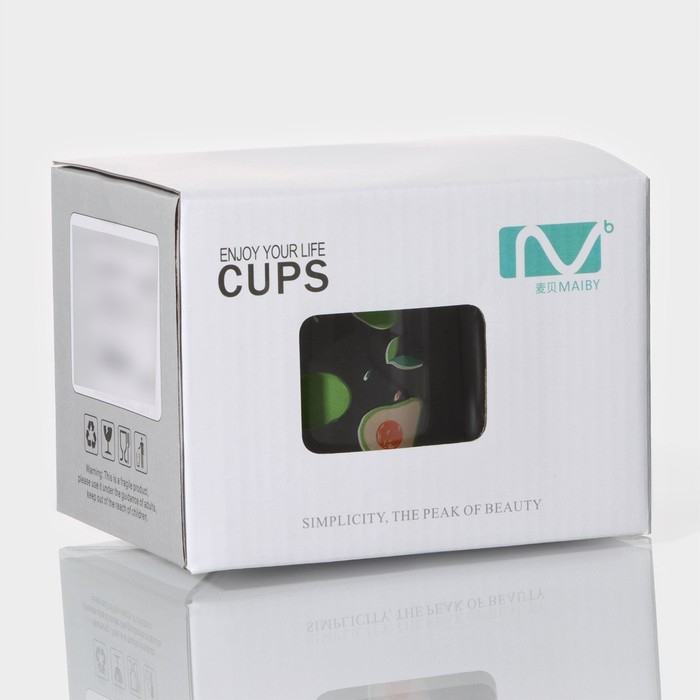 Кружка стеклянная с деревянной крышкой «Авокадо», 350 мл, рисунок МИКС Кружка стеклянная с деревянной крышкой «Авокадо», 350 мл, рисунок МИКС