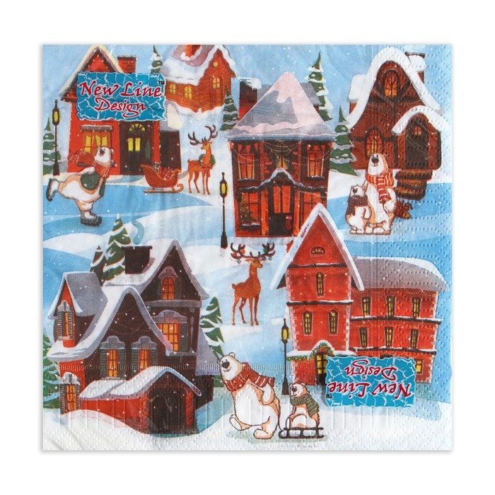 Новый год. Салфетки бумажные New Line Design «Домики», 33х33 см, 3 слоя 20 листов