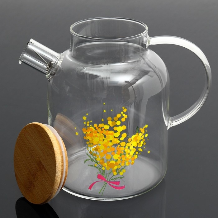Чайник стеклянный заварочный с бамбуковой крышкой «Нежная мимоза», 1700 мл Чайник стеклянный заварочный с бамбуковой крышкой «Нежная мимоза», 1700 мл