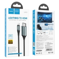 Адаптер Hoco UA15, Lightning - HDMI, 2 м, алюминиевый сплав + плетеный провод, серый