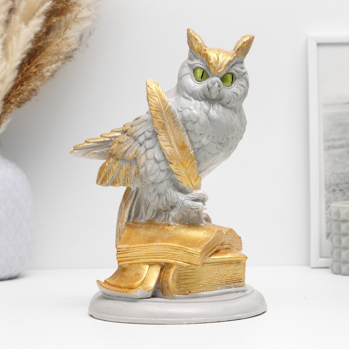 Фигура Фигура "Филин на книгах большой" серый, 21х15х13см