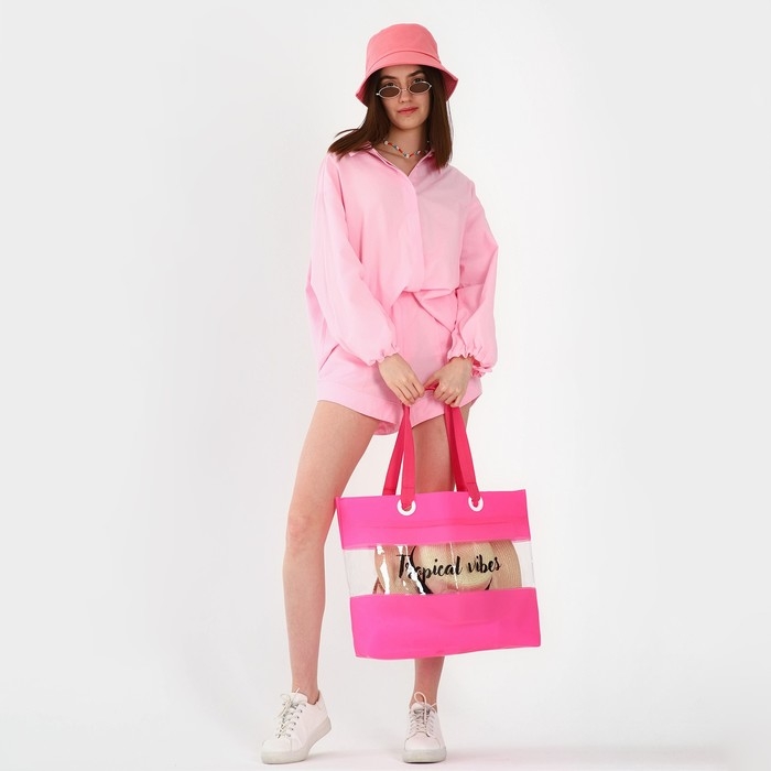 Сумка женская пляжная Tropical vibes, 50х35х11 см, розовый цвет Сумка женская пляжная Tropical vibes, 50х35х11 см, розовый цвет