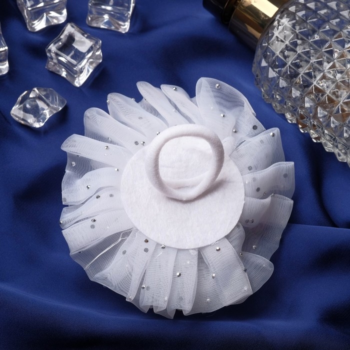 Резинка для волос бант Резинка для волос бант "Школьница" капельки центр блеск, d-10 см, белый