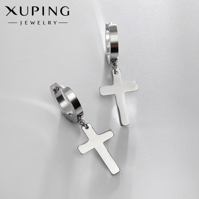 Серьги металл XUPING крестик, цвет серебро Серьги металл XUPING крестик, цвет серебро