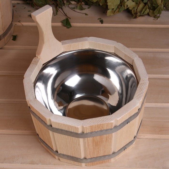 Шайка- ушат, бадья из липы, 3 л, нержавеющая вставка, Шайка- ушат, бадья из липы, 3 л, нержавеющая вставка, "Огонь!"