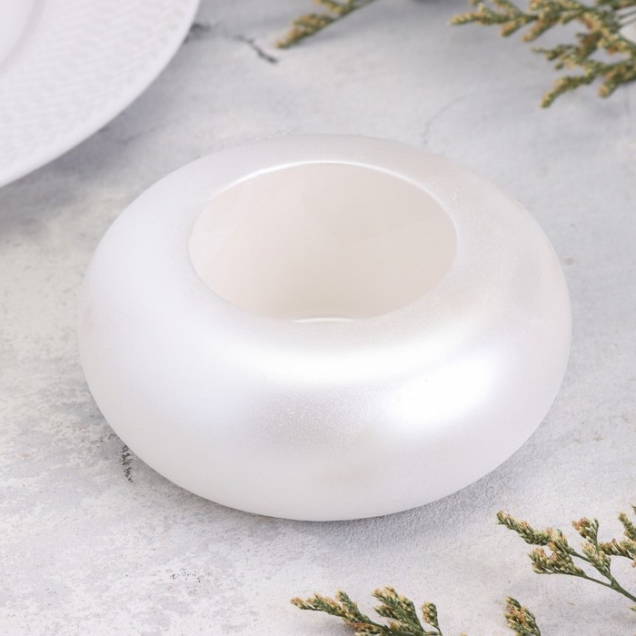 Подсвечник Подсвечник "Полноторие" из гипса малый,9х2,5см,белый парламутр