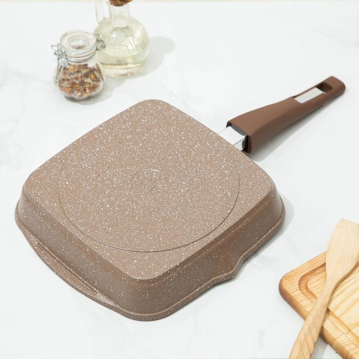 Сковорода-гриль «Гранит», 24×24 см, съёмная ручка, стеклянная крышка, антипригарное покрытие, цвет коричневый Сковорода-гриль «Гранит», 24×24 см, съёмная ручка, стеклянная крышка, антипригарное покрытие, цвет коричневый