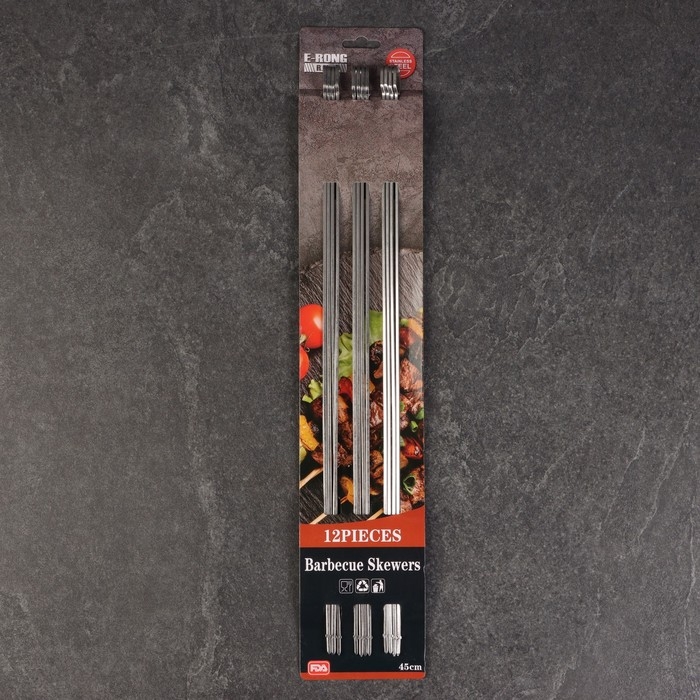 Набор шпажек для шашлыка, металлические, 12 шт, 45 см Набор шпажек для шашлыка, металлические, 12 шт, 45 см