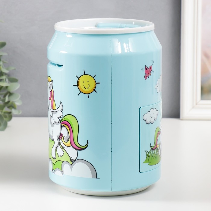 Копилка пластик Копилка пластик "Банка. Единорожка" кодовый замок, звук АА голубой 15х21 см