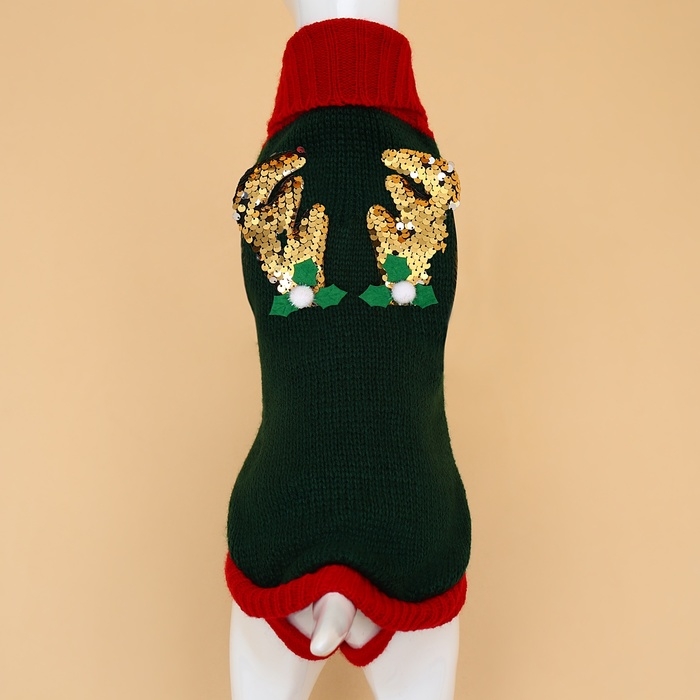 Свитер  Свитер "Рога удачи", размер 2XL (ДС 45 см, ОШ 36, ОГ 35-54), зелёный