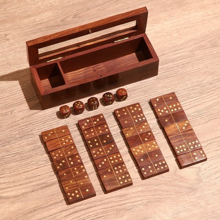 Игра настольная 2в1 (домино + кубики) 19х6х5 см, дерево шишам Игра настольная 2в1 (домино + кубики) 19х6х5 см, дерево шишам