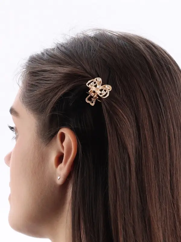 Крабик для волос &laquo;Бантик&raquo;, стразы, 2.5 см, золотистый