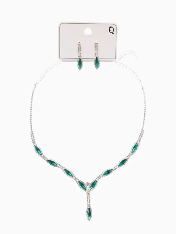 Набор 2 предмета: серьги, колье &laquo;Листопад&raquo;, тонкий ромб, зелёно-белый в серебре, 45 см
