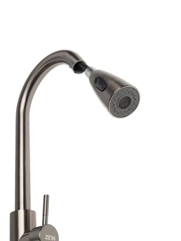 Смеситель для кухни ZEIN Z4961, нержавеющая сталь, с выдвижной лейкой, 2 режима, серый