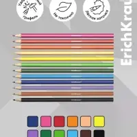 Карандаши 12 цветов ErichKrause Jolly Friends, шестигранные, пластиковые, с европодвесом