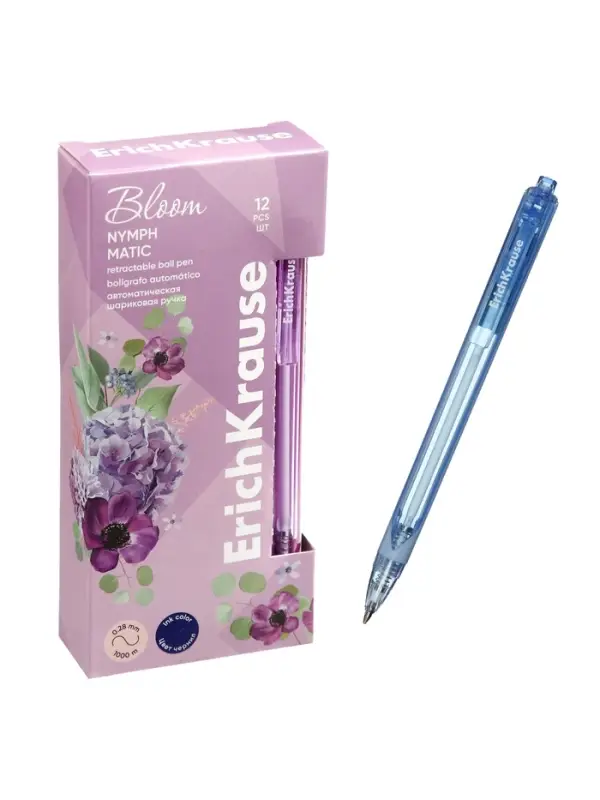 Ручка шариковая ErichKrause Nymph Matic Pastel bloom, автоматическая, узел 0.7 мм, чернила синие