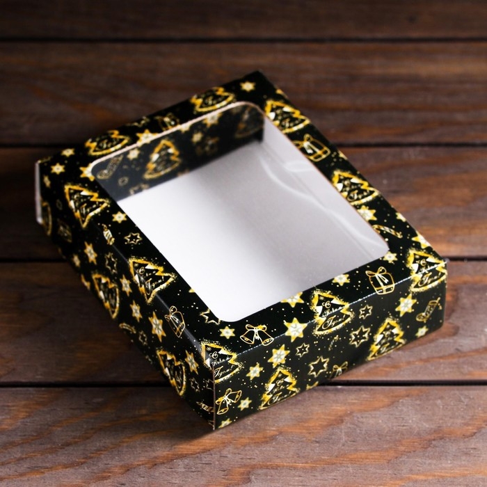 Новый год. Коробка подарочная, крышка-дно, с окном Новый год. Коробка подарочная, крышка-дно, с окном "Праздничное волшебство", 18 х 15 х 5 см.