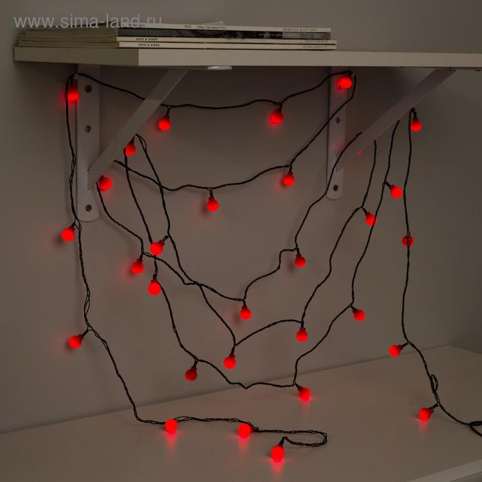 Гирлянда «Нить» 5 м с насадками «Шарики красные», IP20, тёмная нить, 30 LED, свечение красное, 8 режимов, 220 В