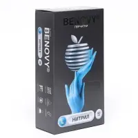 Перчатки Benovy нитриловые медицинские голубые 3 гр L 50 пар/уп