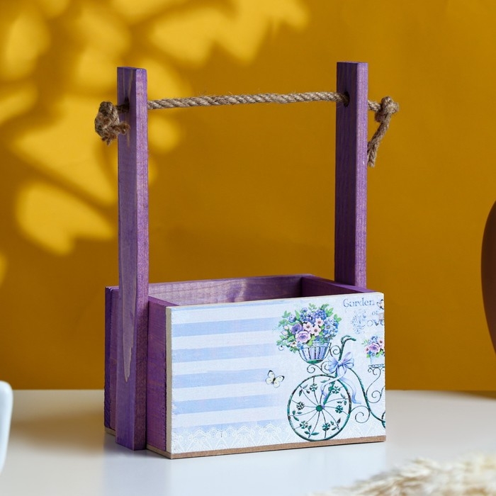 Кашпо деревянное, 15×12×8.5(25) см  Кашпо деревянное, 15×12×8.5(25) см "Пауль и Любовь. Прованс, велосипед", с принтом