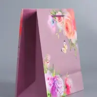 Пакет подарочный ламинированный, &laquo;Танец бабочки&raquo;, пурпурный, 18&times;22.3&times;10 см