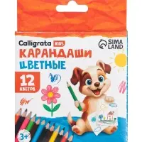 Карандаши Calligrata цветные, 12 цветов, деревянные, трёхгранные, мини