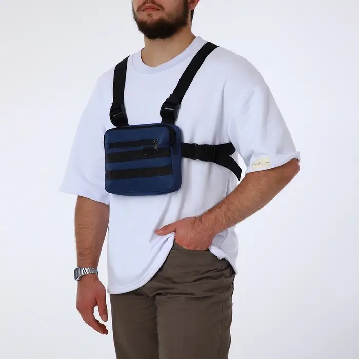 Сумка нагрудная на молнии, наружный карман, 21&times;3.5&times;16 см, синяя