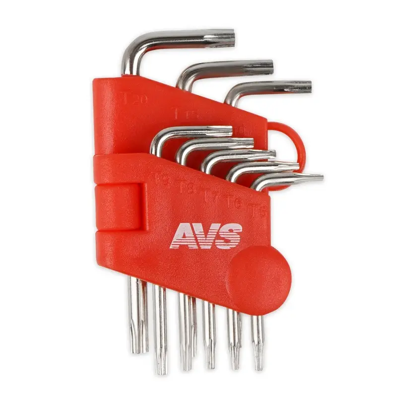 Набор ключей торцевых изогнутых TORX МИНИ с отверстием 8 предметов (T5-T20) AVS TXL-8H