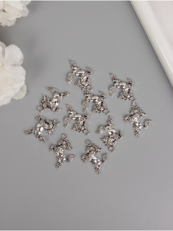 Декор для творчества металл "Конь на дыбах" серебро набор 10 шт 3,1х2,4х0,3 см