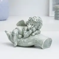 Фигурка гипс &laquo;Ангелочек на ладони спит&raquo; состаренный, 16&times;10&times;8 см