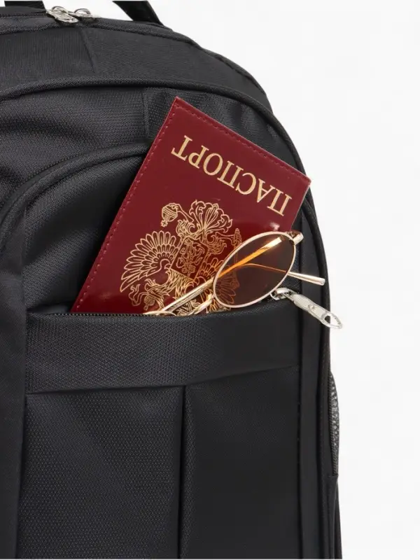 Рюкзак школьный из текстиля на молнии, 5 карманов, цвет чёрный/серый