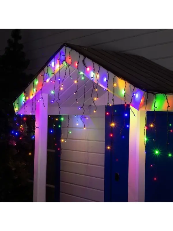 Гирлянда &laquo;Бахрома&raquo; 3&times;0.6 м, IP44, УМС, тёмная нить, 160 SMD-LED, свечение мульти, 220 В