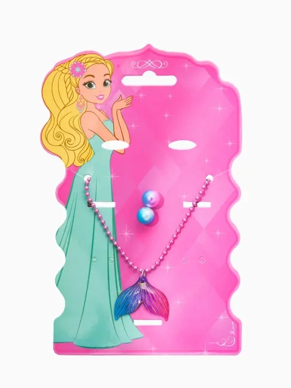 Набор детских украшений "Выбражулька" русалка, 2 предмета: кулон, пусеты, разноцветный