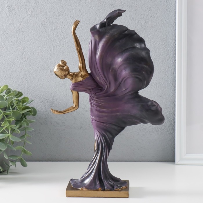 Сувенир полистоун  Сувенир полистоун "Балерина в летящем фиолетовом платье" бронза 19х7,5х30,5 см