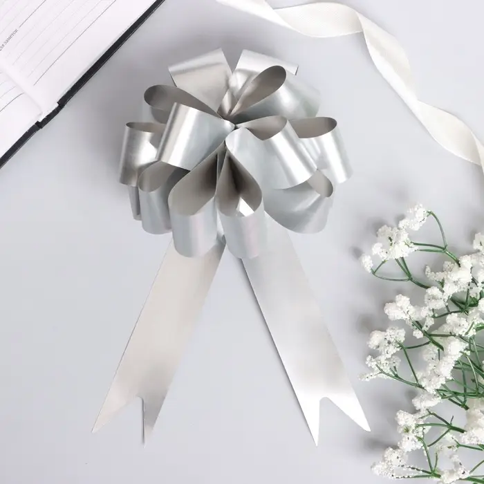 Подарочный Бант - шар №3 простой серебряный, для упаковки подарков