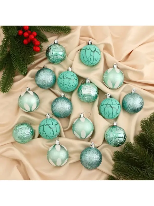 Ёлочные игрушки &laquo;Мелодия&raquo;, шары новогодние, d=6 см, набор 16 шт., узор треск, зелёный