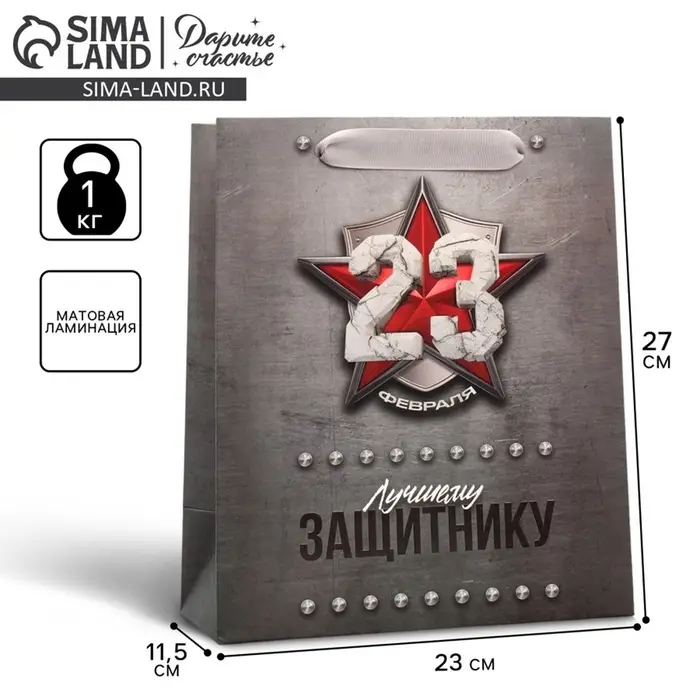 Пакет подарочный ламинированный, упаковка, &laquo;С 23 февраля&raquo;, ML 23&times;27&times;11.5 см