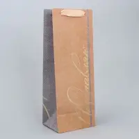 Пакет подарочный крафтовый под бутылку, упаковка, &laquo;#Поздравляю&raquo;, 12&times;36&times;10 см