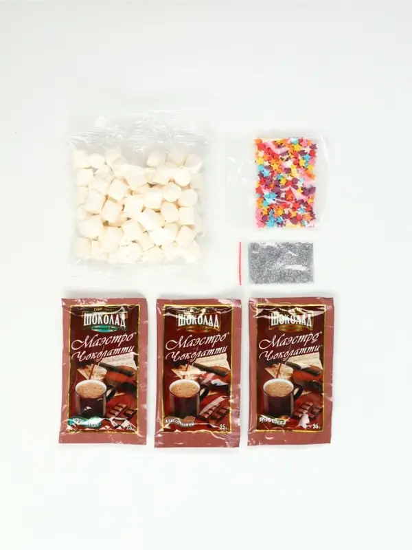 Набор с горячим шоколадом 3 шт, маршмеллоу и декором "Пряничный домик"