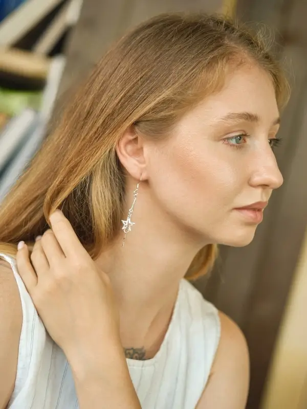 Серьги висячие &laquo;Звёзды&raquo;, на цепочках, цвет серебро