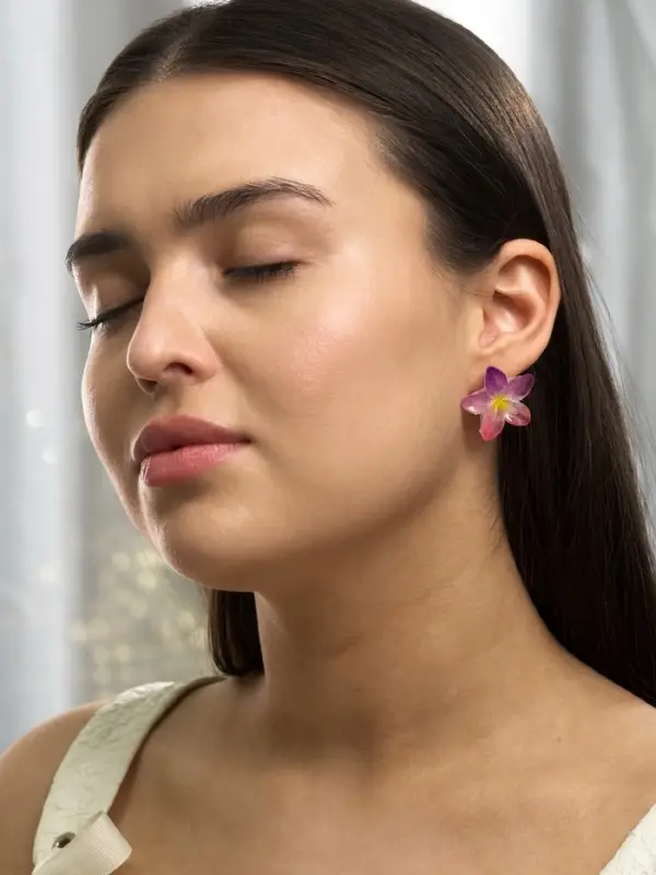 Серьги пластик &laquo;Цветок Лилии&raquo;, прозрачные, блёстка, розовый, фиолетовый