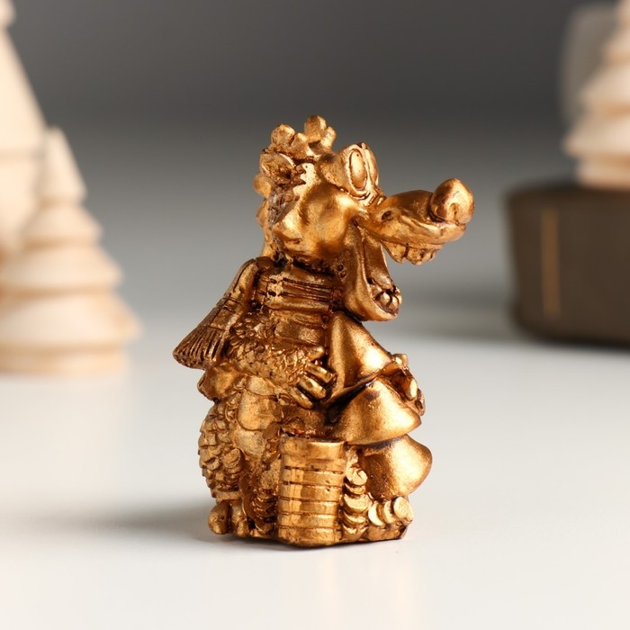 Фигурка полистоун «Бронзовый дракон в шарфике с монетами», 4.8×4.3×6 см, МИКС