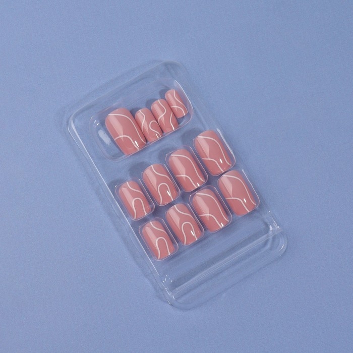 Накладные ногти &laquo;lines&raquo;, 24 шт, с клеевыми пластинами, форма мягкий квадрат, цвет нежно-розовый